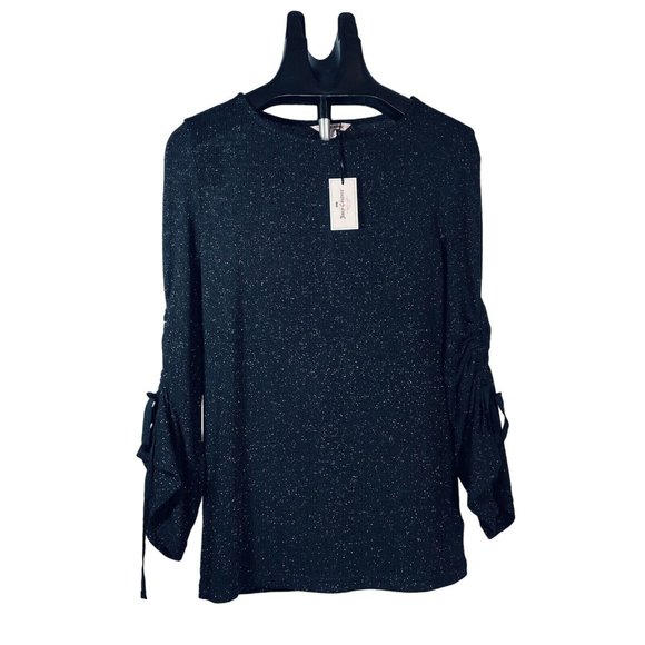 Juicy Couture Tops - Juicy Couture Sparkly Metallic Ruched Sleeves Pullover Sweater Top Women X Small